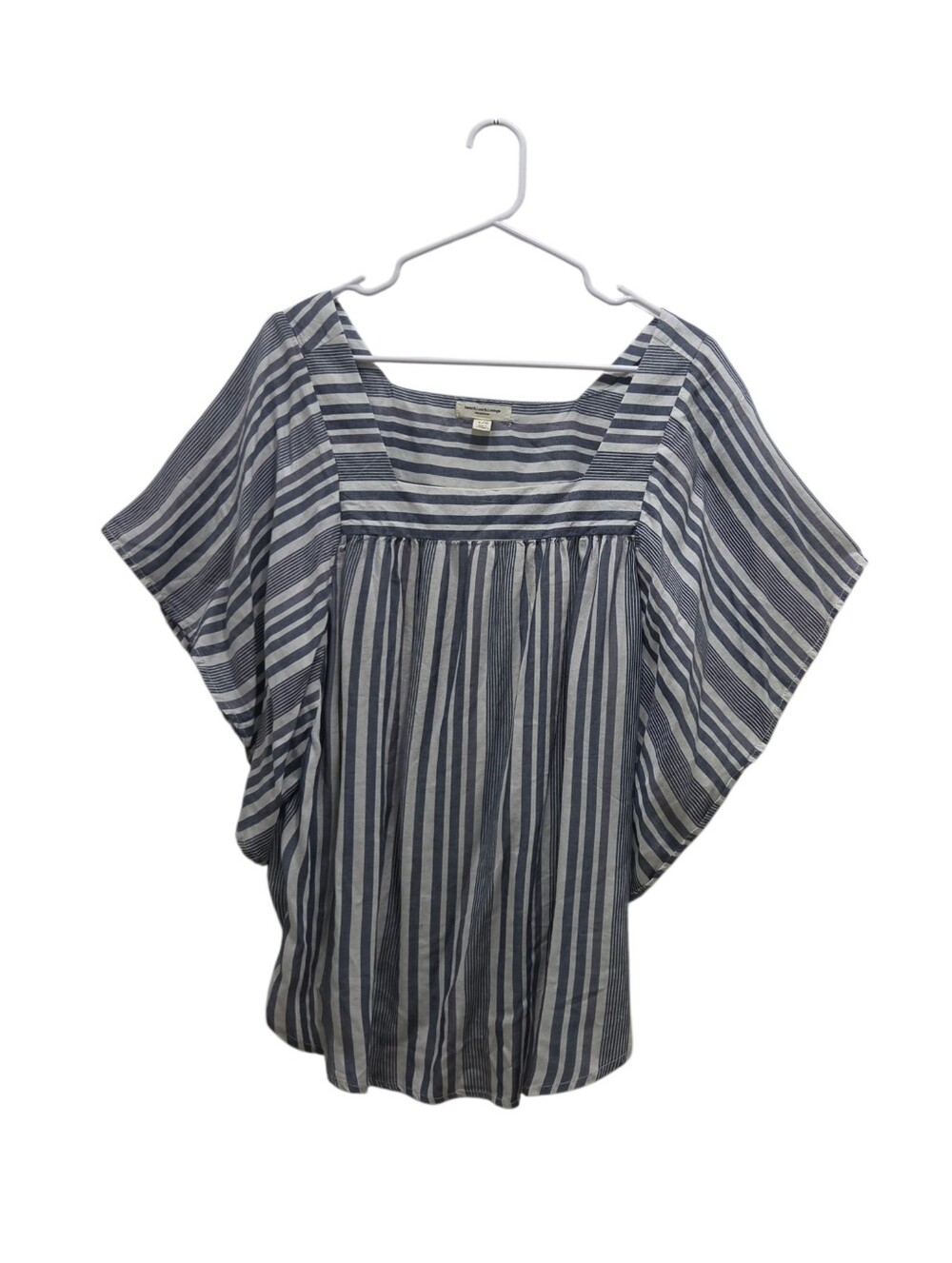 beachlunchlounge Blue White Striped Square-Neck Flutter Dolman Sleeves Size L